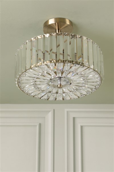(image for) Laura Ashley Fernhurst 3 Light Semi-Flush Crystal and Antique Brass